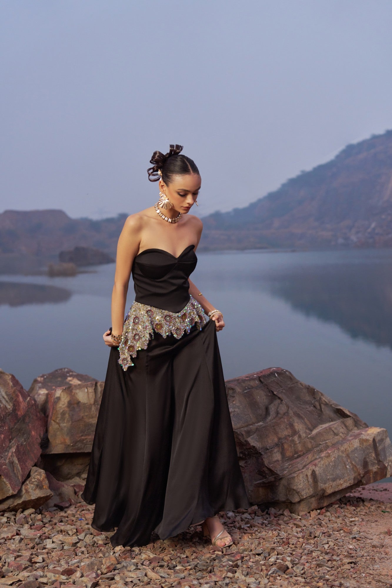 Black Corset Flared Jumpsuit