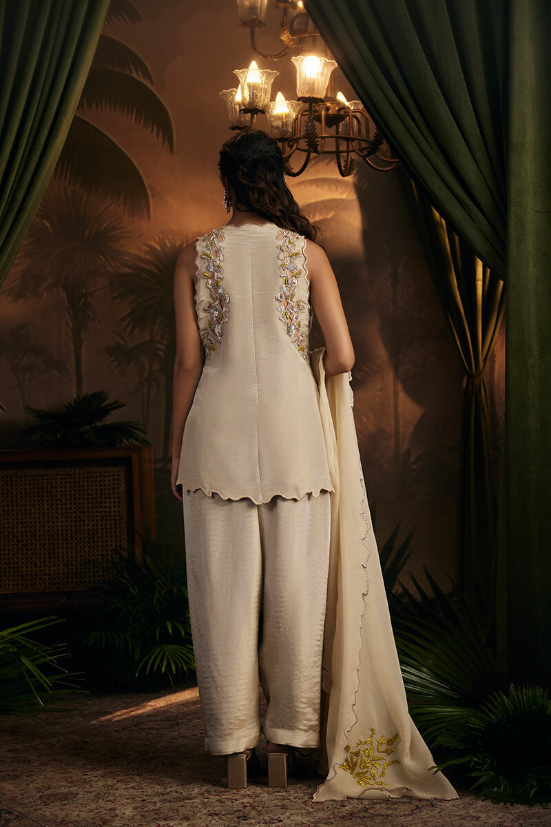 Embroidered Tunic Paired with Salwar and Embroidered Dupatta