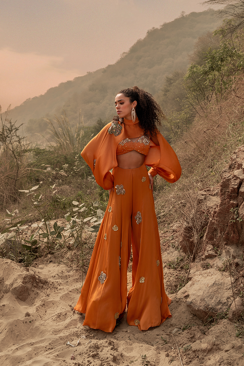 Burnt Orange Embroidered Jumpsuit