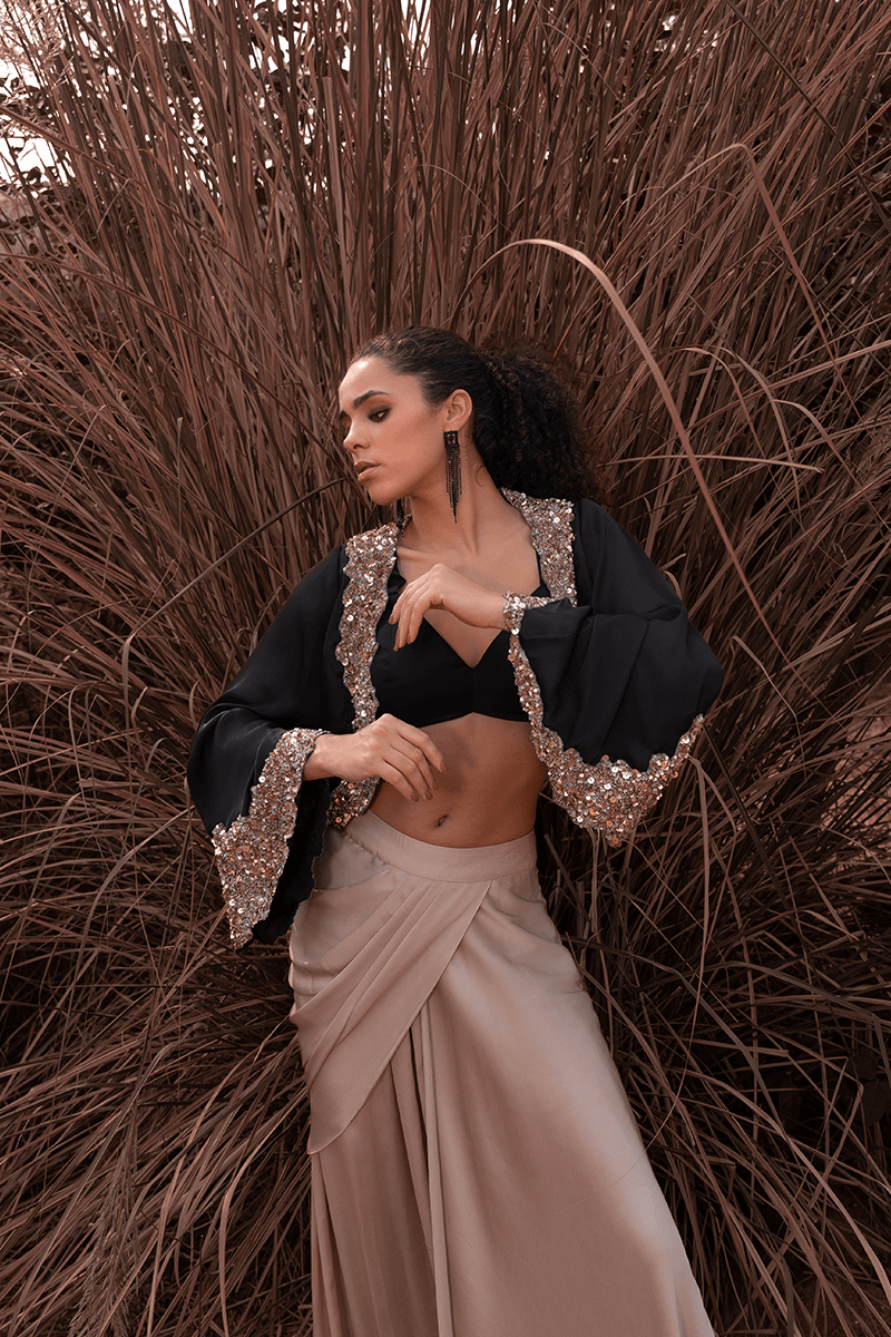 Beige Drape Skirt Set