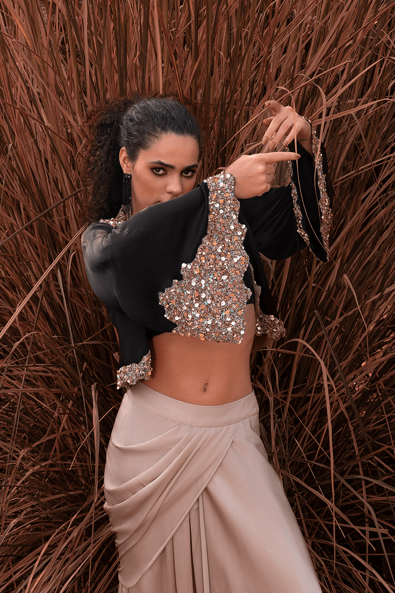 Beige Drape Skirt Set