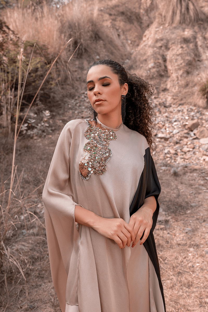 Beige Asymmetric Skirt Set