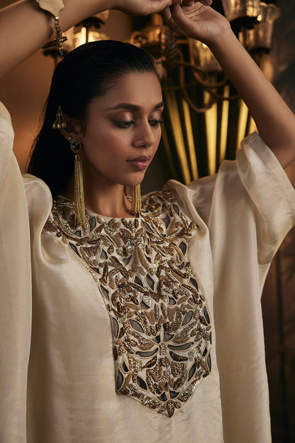 Embroidered Yoke Kaftan with Slip