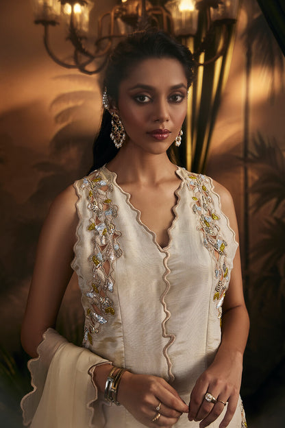 Embroidered Tunic Paired with Salwar and Embroidered Dupatta