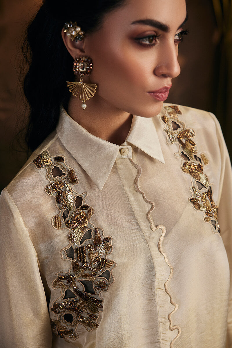 Antique Gold Embroidered Tunic Paired with Afghani Pants