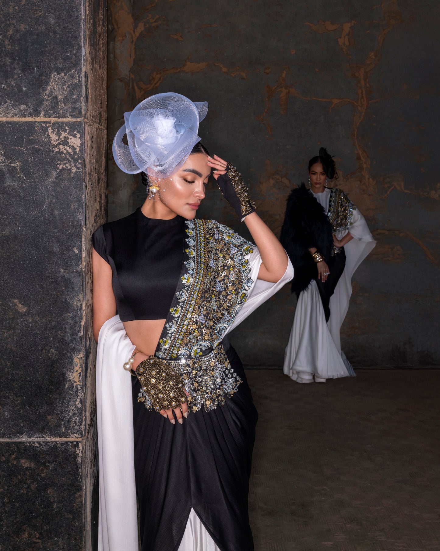 PORCELAIN EDGE DRAPE SAREE SET