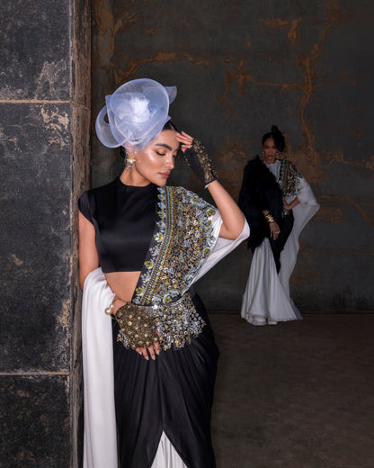 PORCELAIN EDGE DRAPE SAREE SET