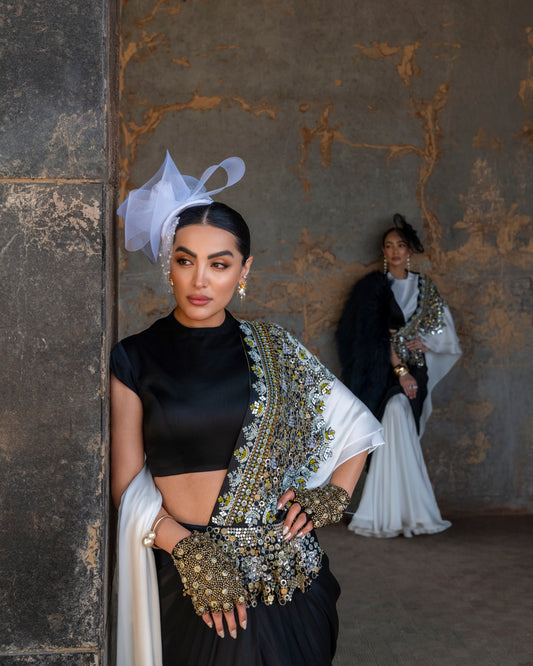 PORCELAIN EDGE DRAPE SAREE SET