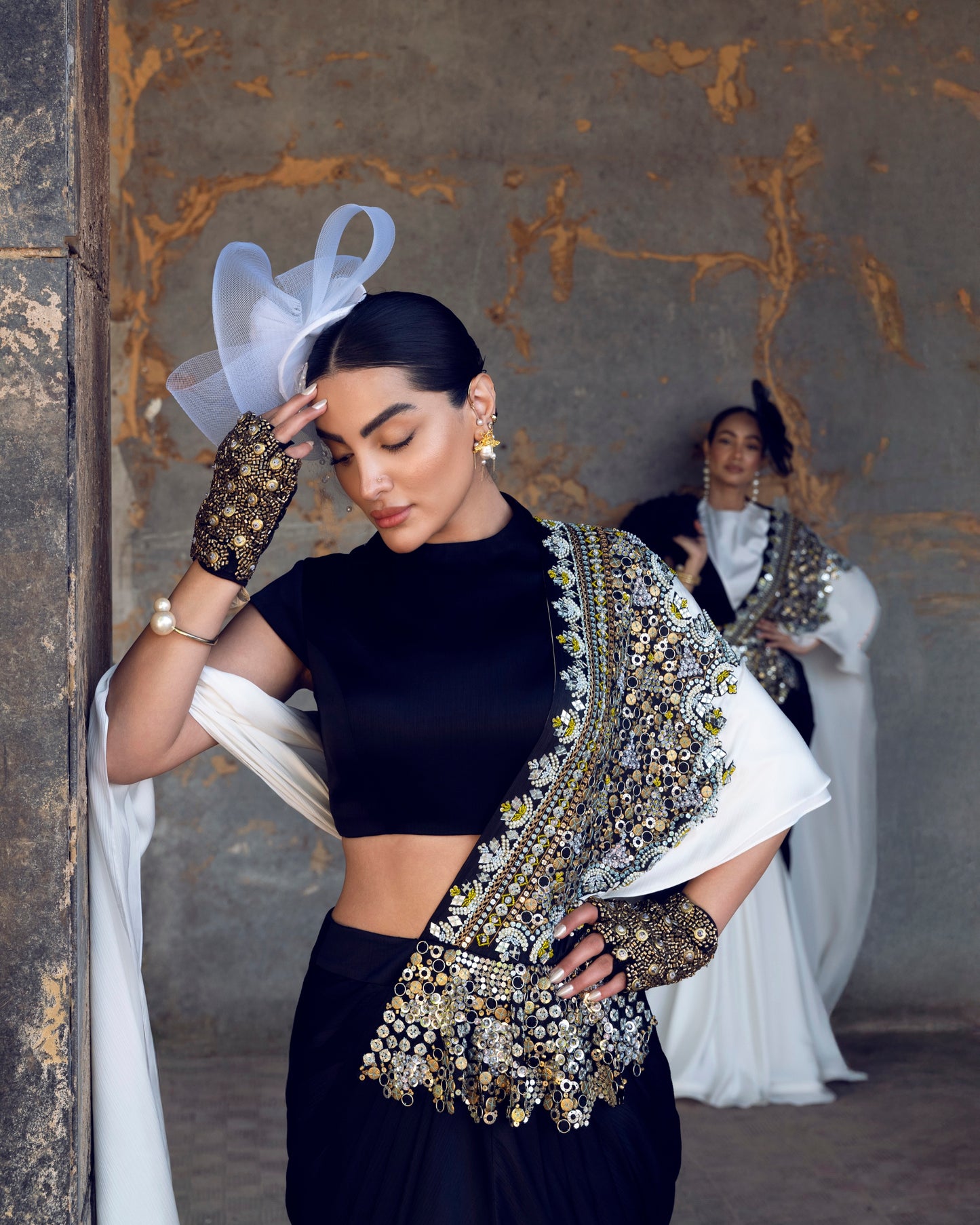 PORCELAIN EDGE DRAPE SAREE SET