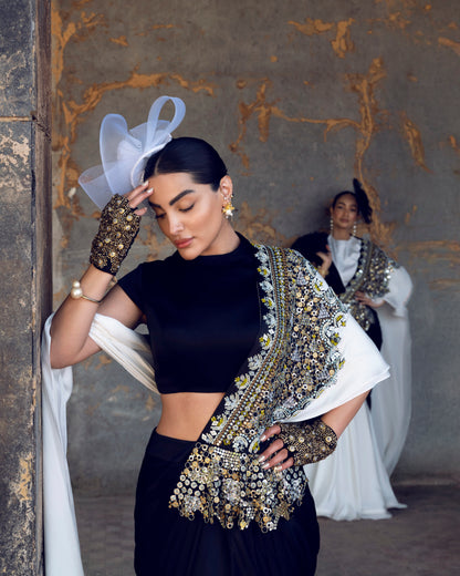 PORCELAIN EDGE DRAPE SAREE SET