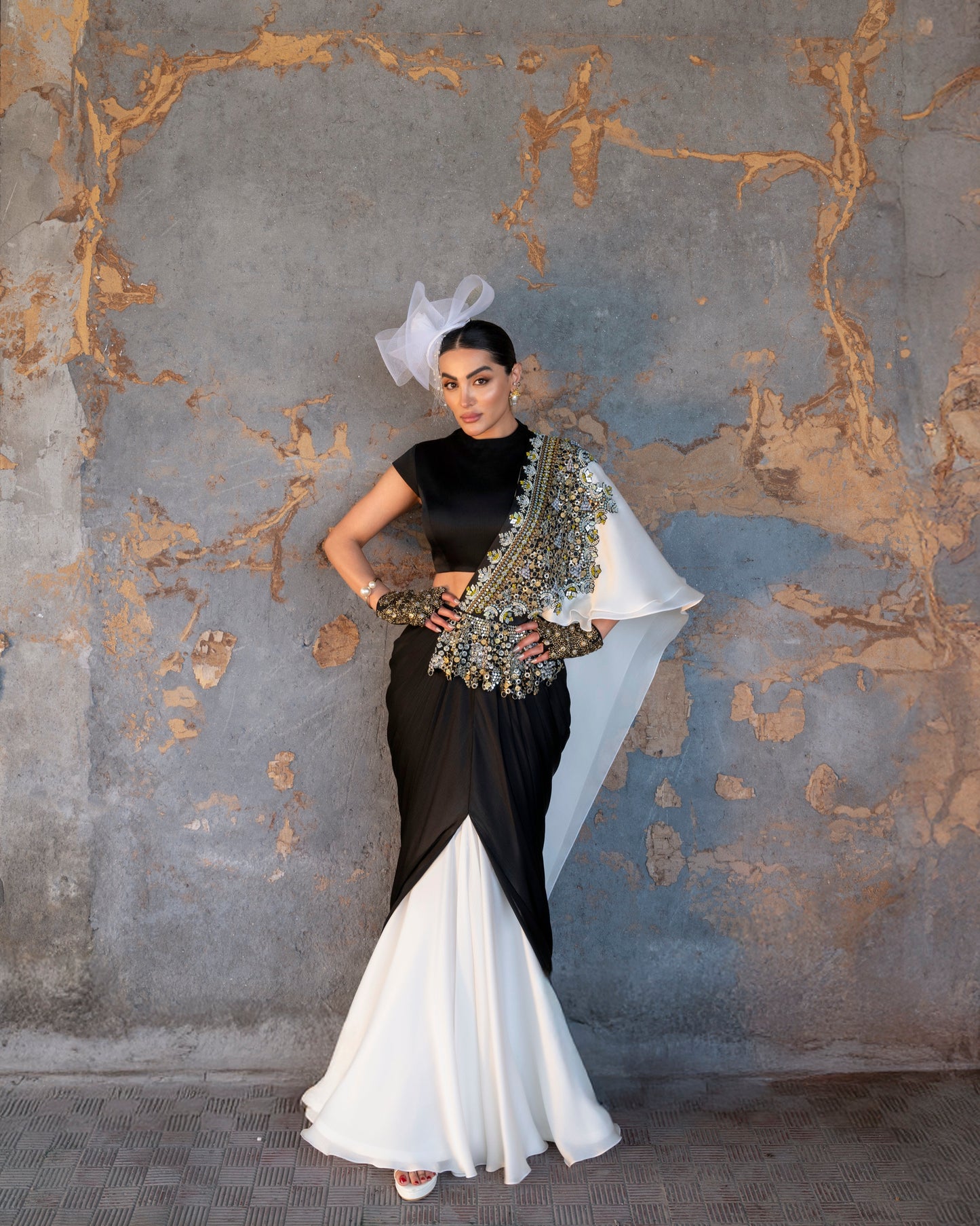PORCELAIN EDGE DRAPE SAREE SET