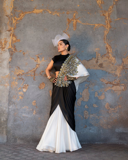 PORCELAIN EDGE DRAPE SAREE SET