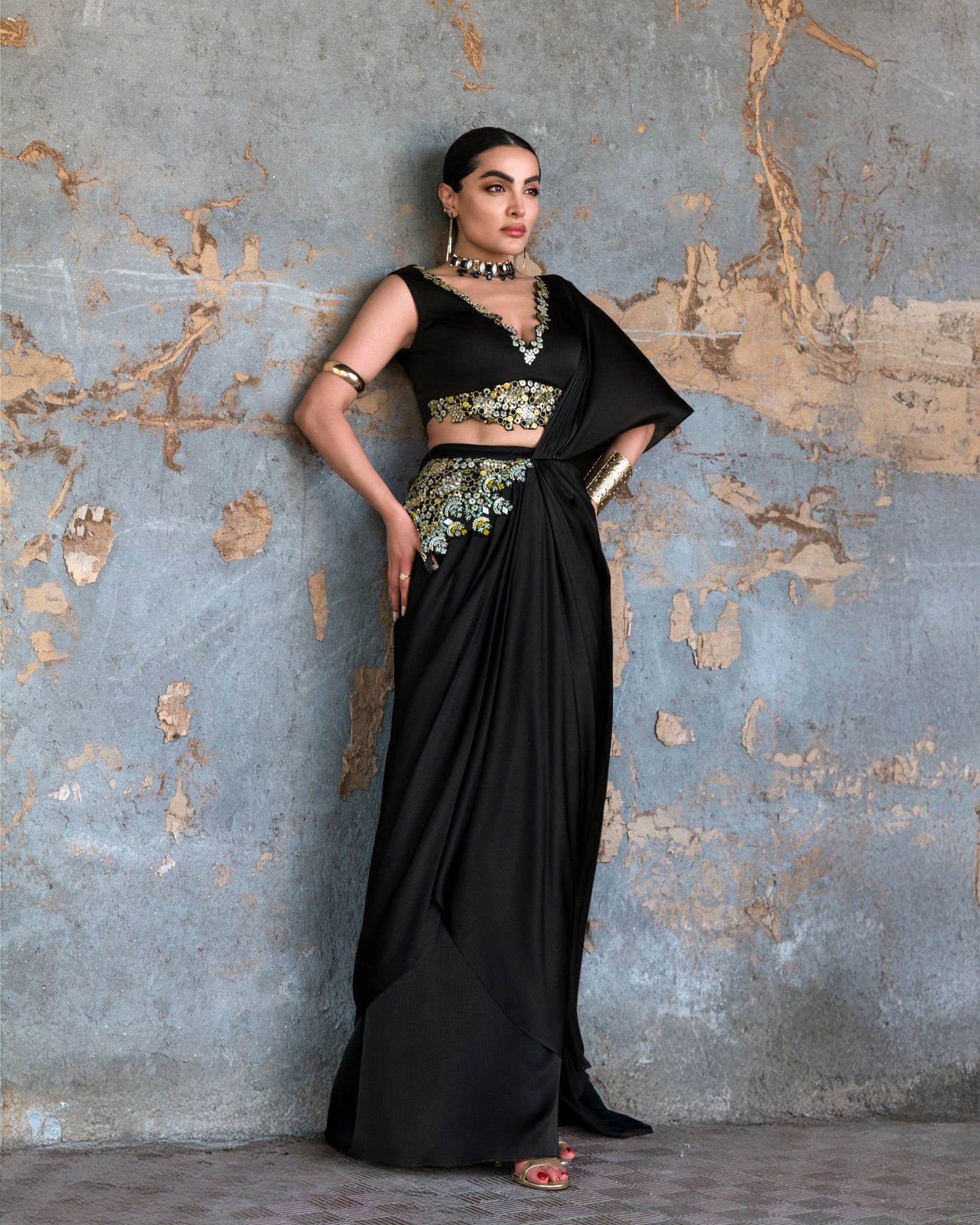 GARNET GLOW DRAPE SAREE SET