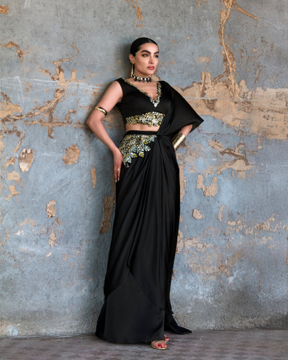 GARNET GLOW DRAPE SAREE SET