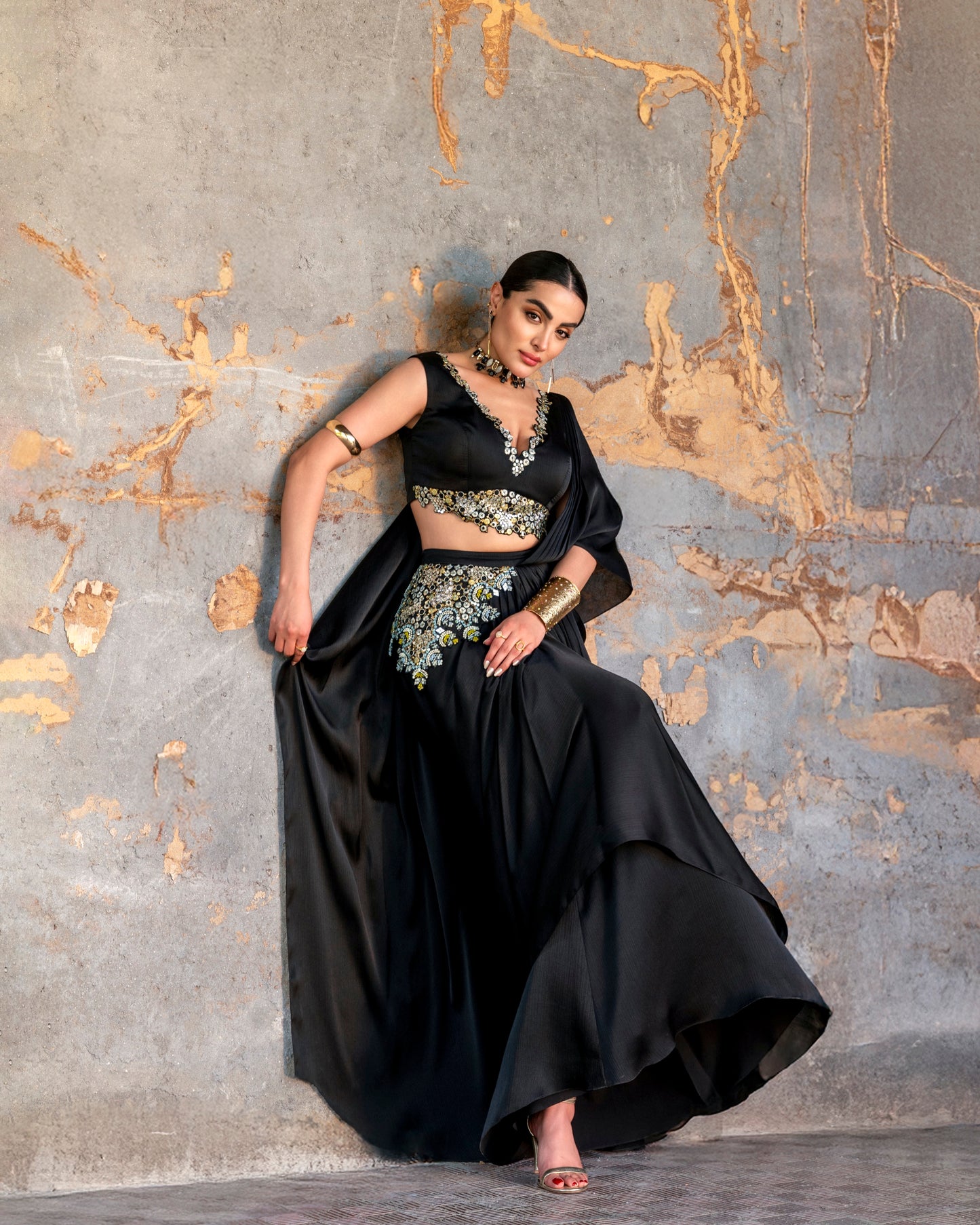 GARNET GLOW DRAPE SAREE SET