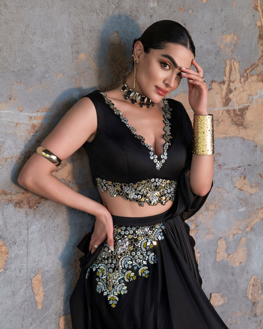 GARNET GLOW DRAPE SAREE SET