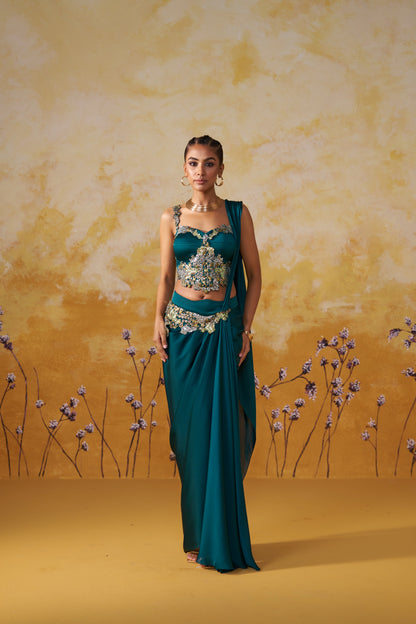 OPALUS DRAPED SAREE SET