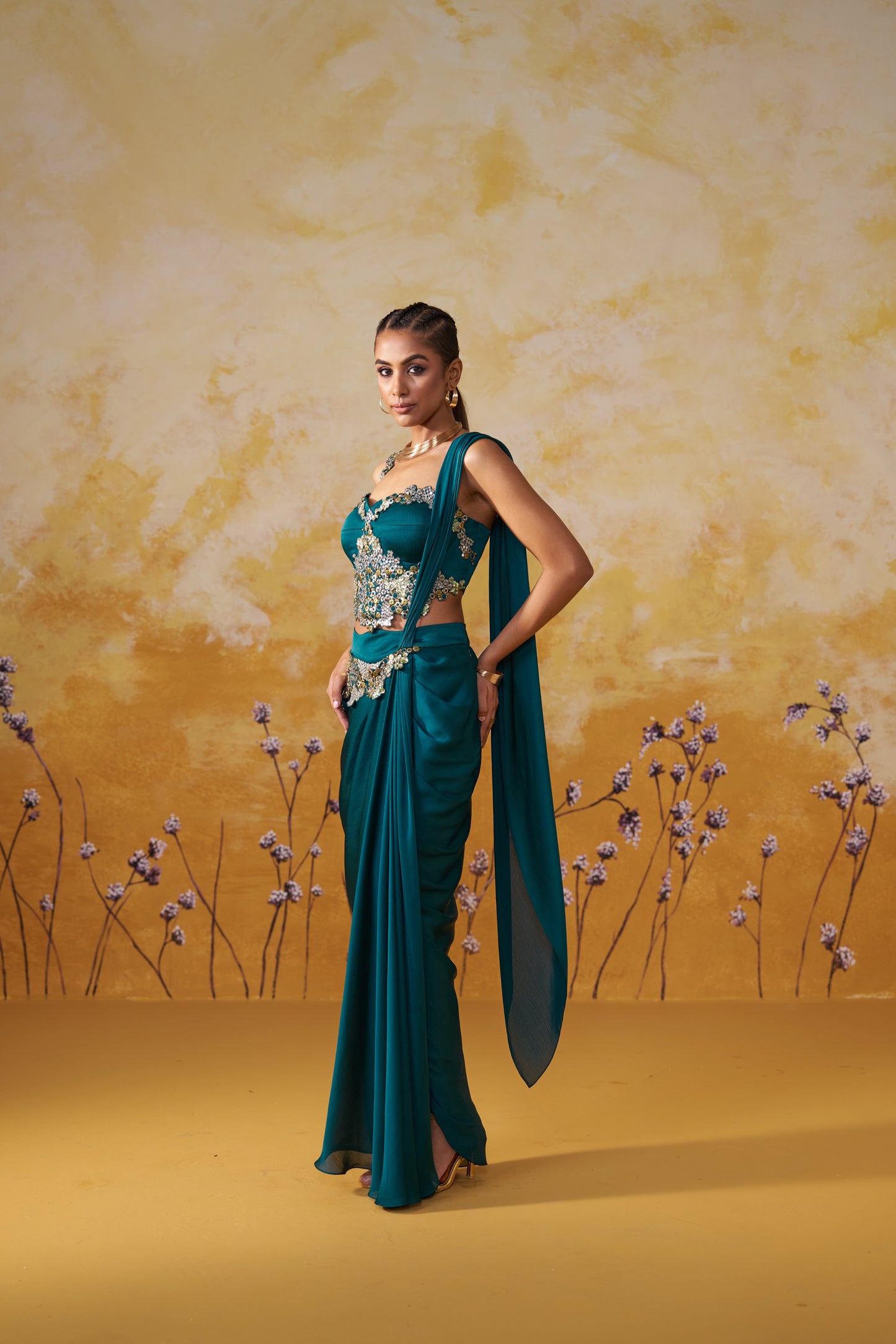 OPALUS DRAPED SAREE SET