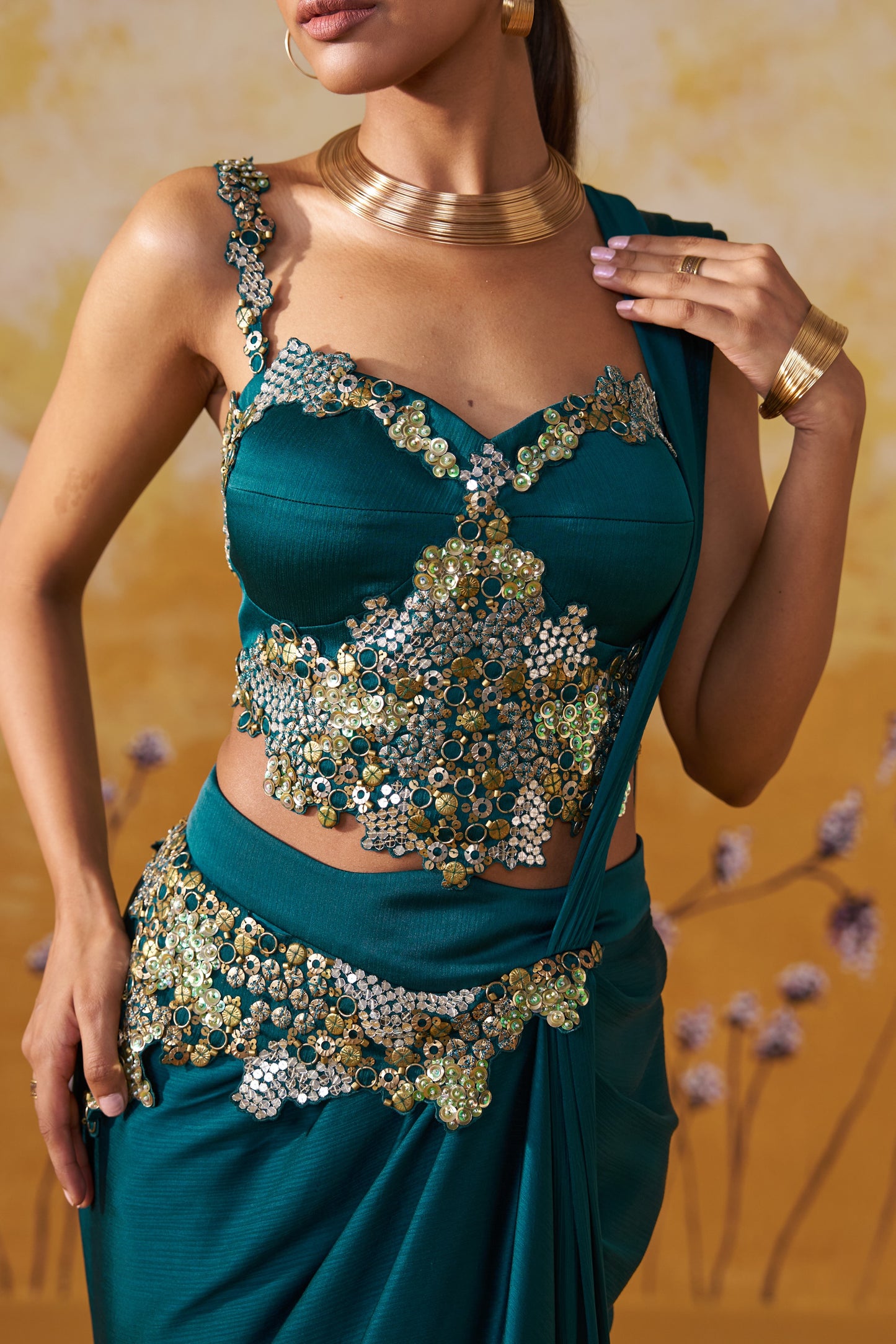 OPALUS DRAPED SAREE SET