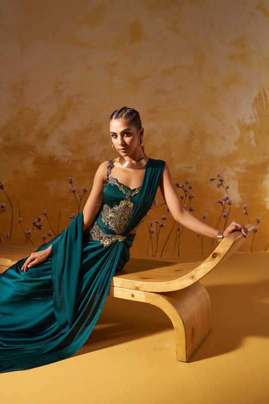 OPALUS DRAPED SAREE SET