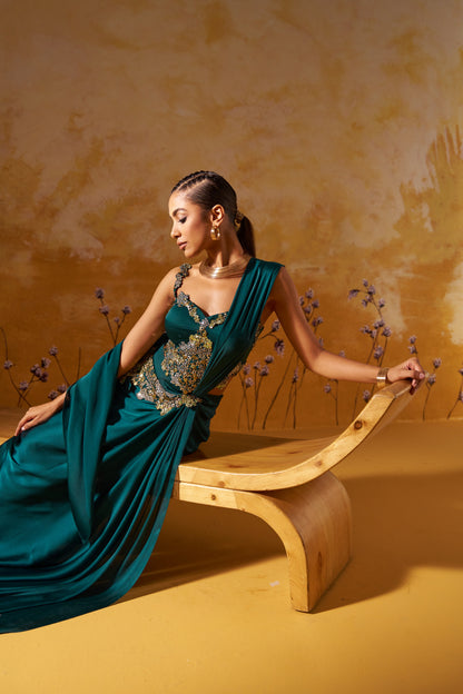 OPALUS DRAPED SAREE SET